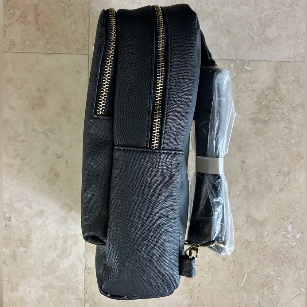 NWT! Bebe Yolanda Sling Backpack in Black with Gold Hardware - Picture 5 of 13